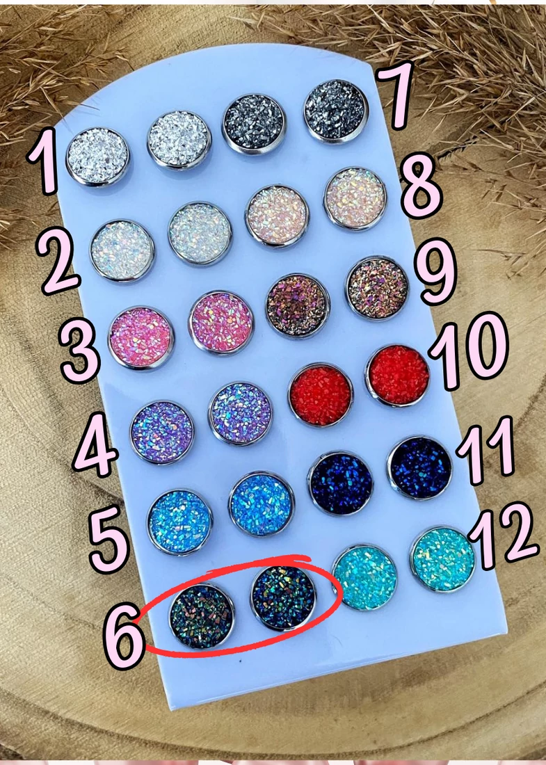 Druzy acél fülbevaló - 6.. számú, sötétkék-barna-zöld irizáló fülbevaló