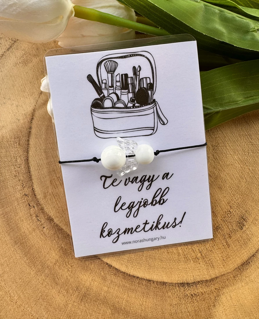 Ajándék fehér ásványos angyalka karkötő fodrászoknak