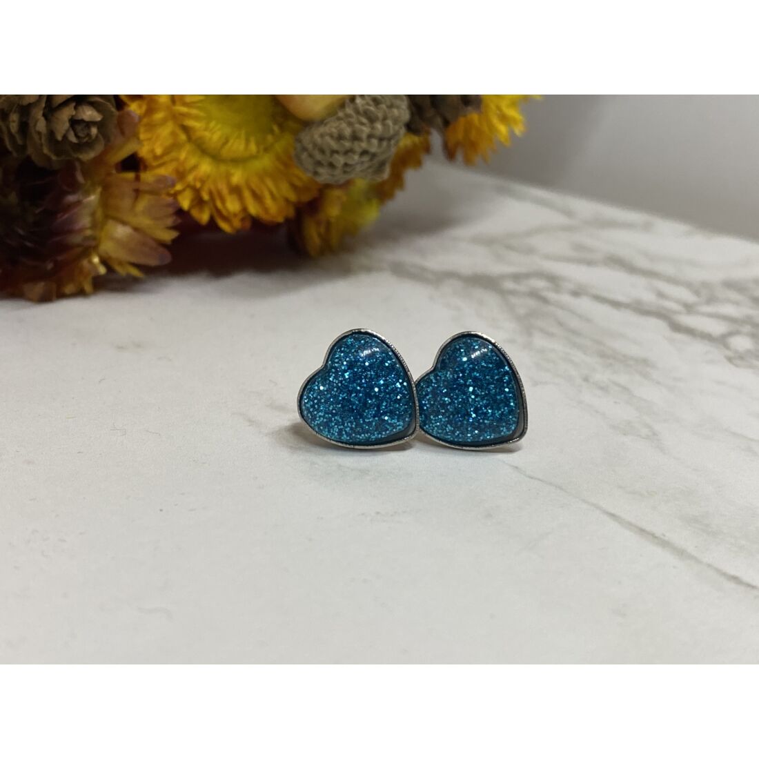 Kék csillogós szív alakú fülbevaló