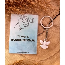 Akril angyalkás kulcstartó keresztapukáknak, kísérőkártyával