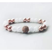 Rosegold hematit,hegyikristály ásványkarkötő cirkónia díszítéssel