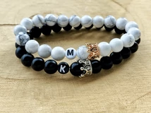 Koronás ásványkarkötő szett kezdőbetűkkel