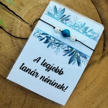 A legjobb tanár néninek! - Kék achát gyöngyös karkötő kísérőkártyával