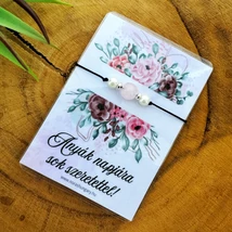 Anyák napi rózsakvarc gyöngyös karkötő kísérőkártyával