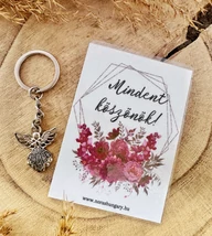 Angyalkás kulcstartó "Mindent köszönök!" feliratos kísérőkártyával