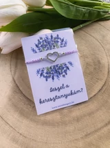 Leszel a keresztanyukám? Strasszköves szívecske karkötő kísérőkártyával- levendula