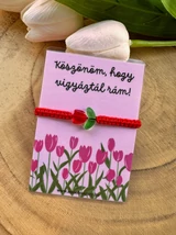 Köszönöm, hogy vigyáztál rám tulipános zsinórkarkötő -piros szín