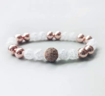 Rosegold hematit,hegyikristály ásványkarkötő cirkónia díszítéssel