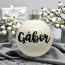 Egyedi feliratos karácsonyi üveg gömbdísz -fényes fehér (6cm) EGY NÉVVEL