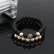 Rosegold hematit,matt onix ásványkarkötő cirkóniával