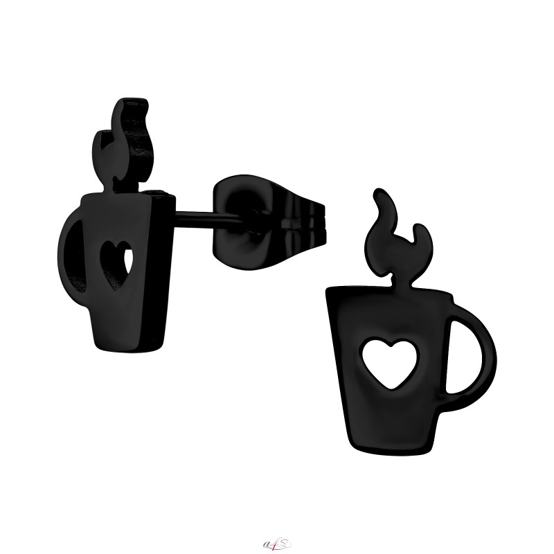 Kávéscsésze fekete acél fülbevaló