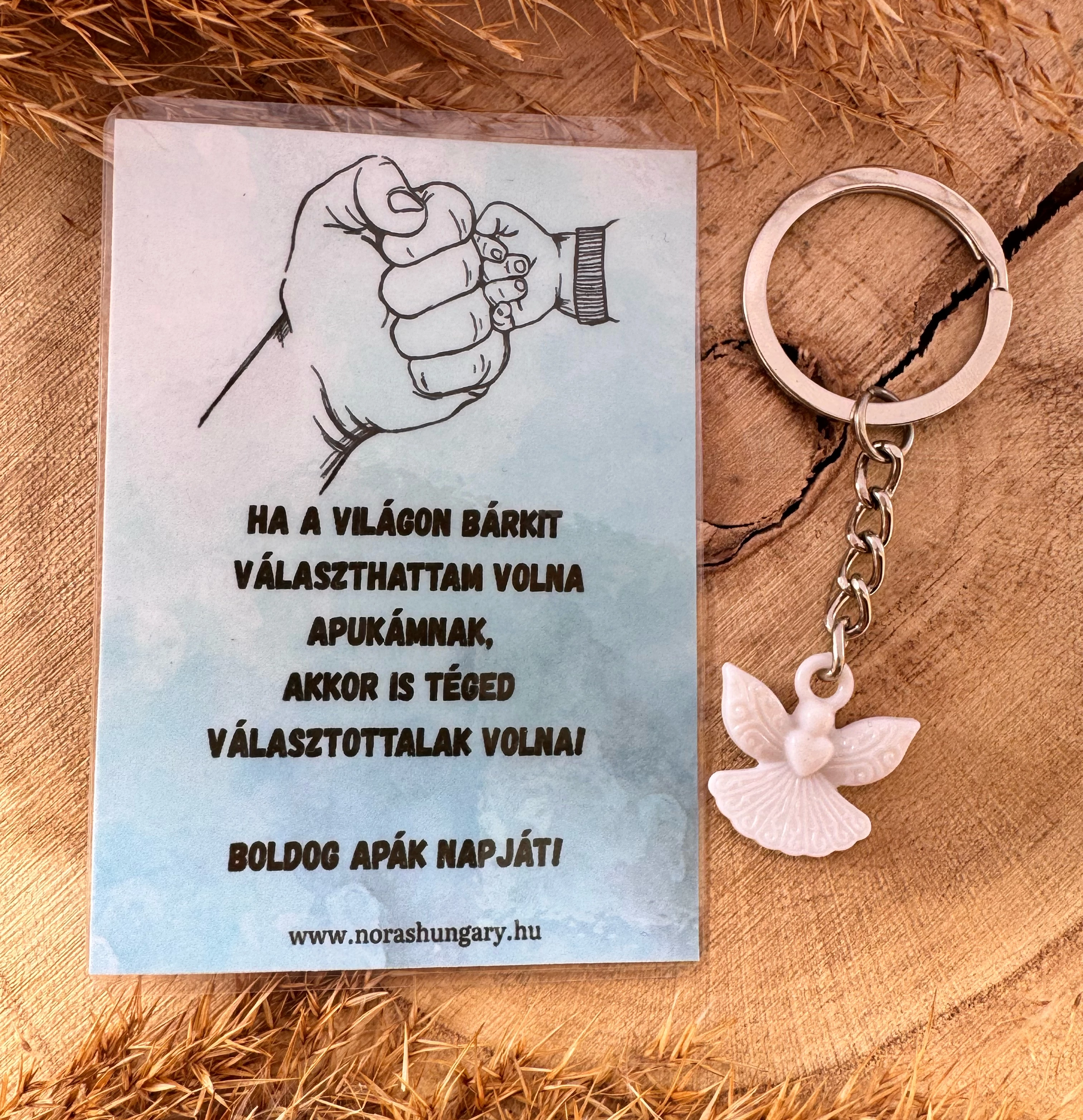 Akril angyalkás kulcstartó apukáknak, kísérőkártyával